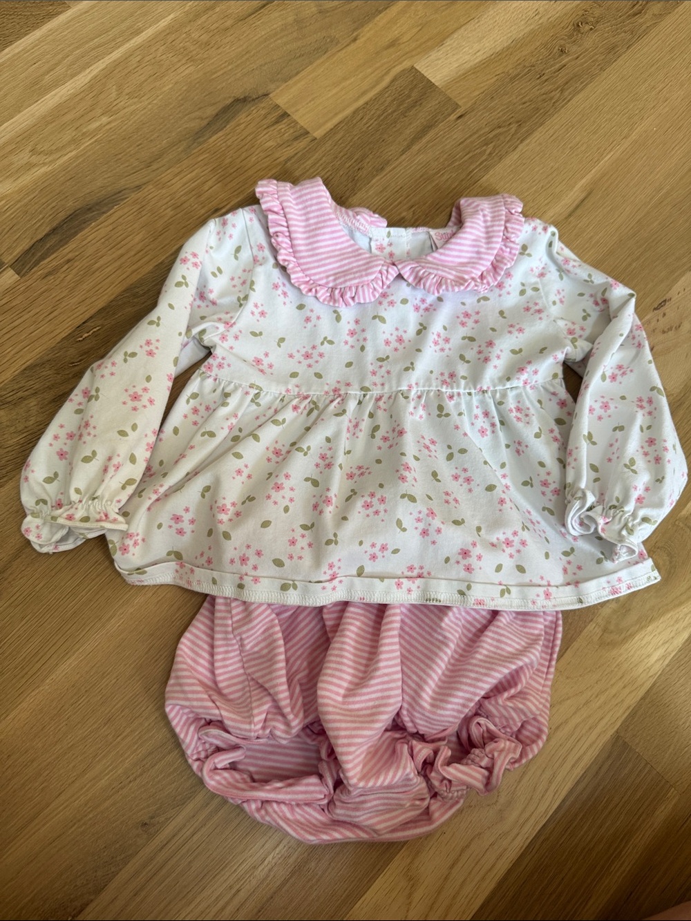 Pink Floral Ruffle Collar Pajama Set for Girls